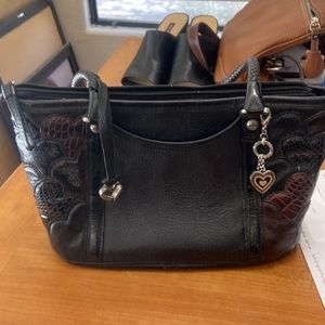 Used Brighton black leather handbag with braided straps